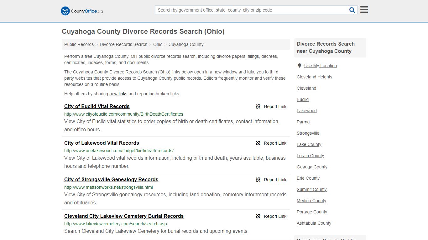 Cuyahoga County Divorce Records Search (Ohio) - County Office