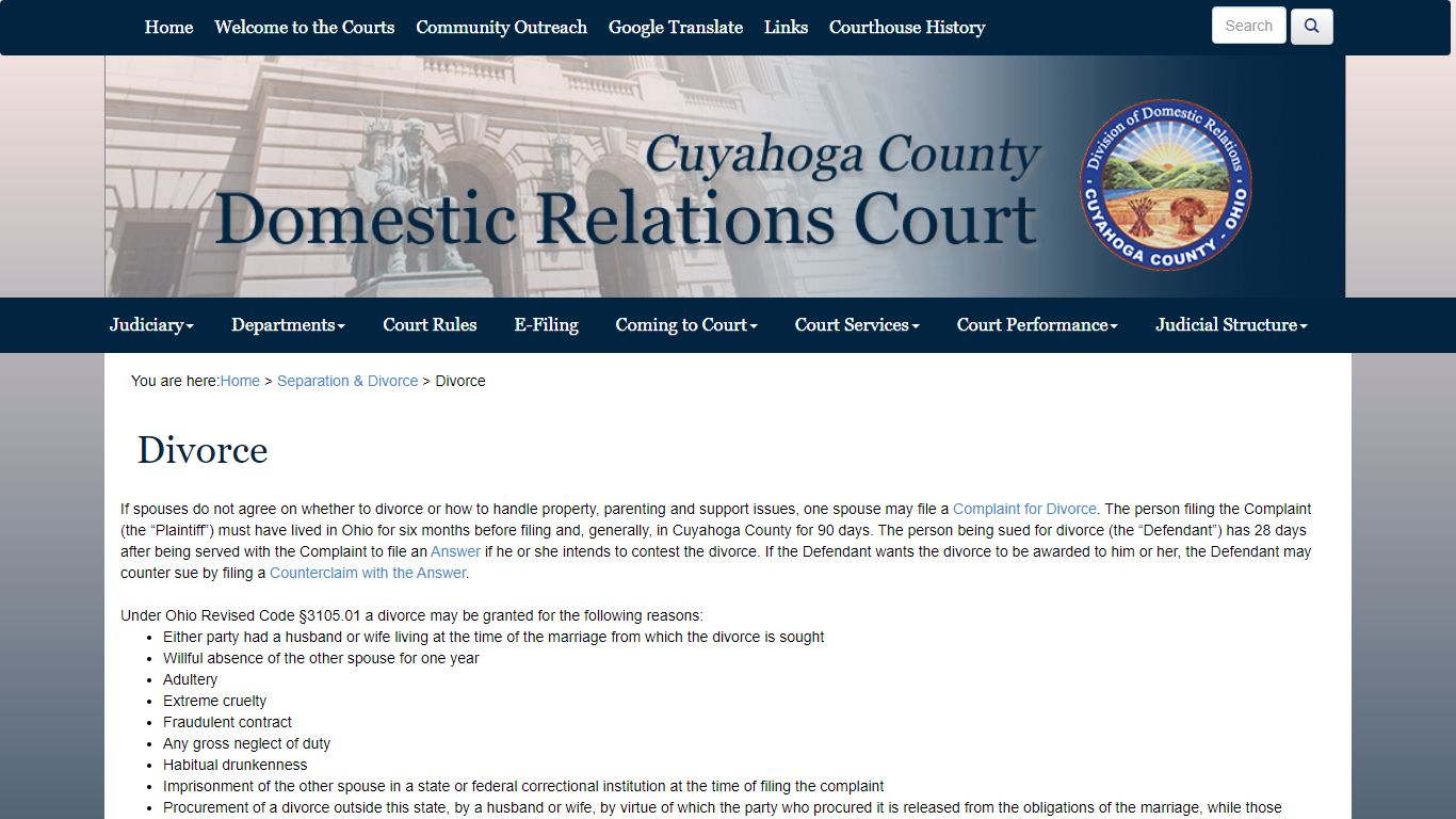Divorce - Cuyahoga County Domestic Relations Court